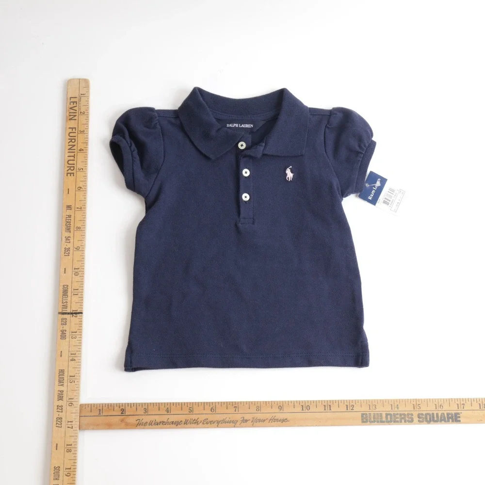 Ralph Lauren Baby Girls Navy Blue Puff Sleeve Polo Shirt 18M NWT